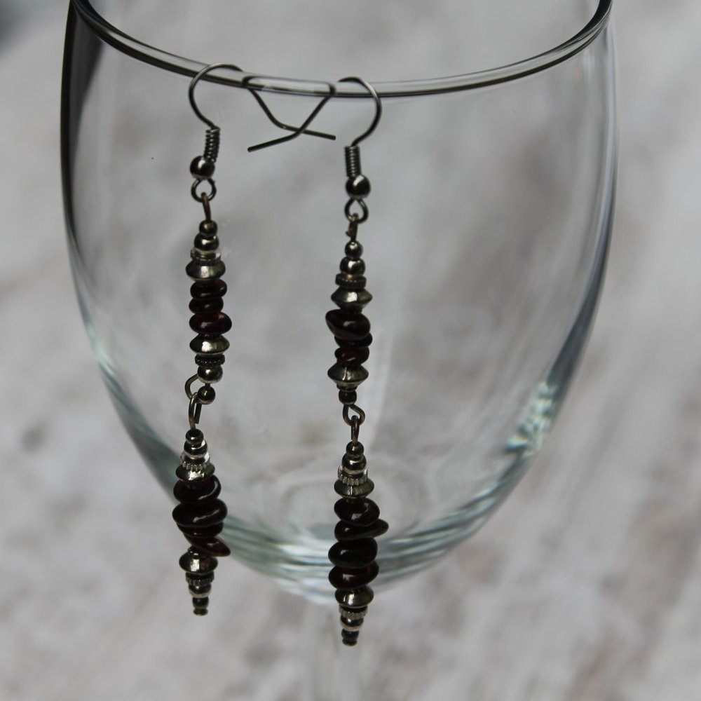 Vintage Garnet and Silver Dangle Earrings